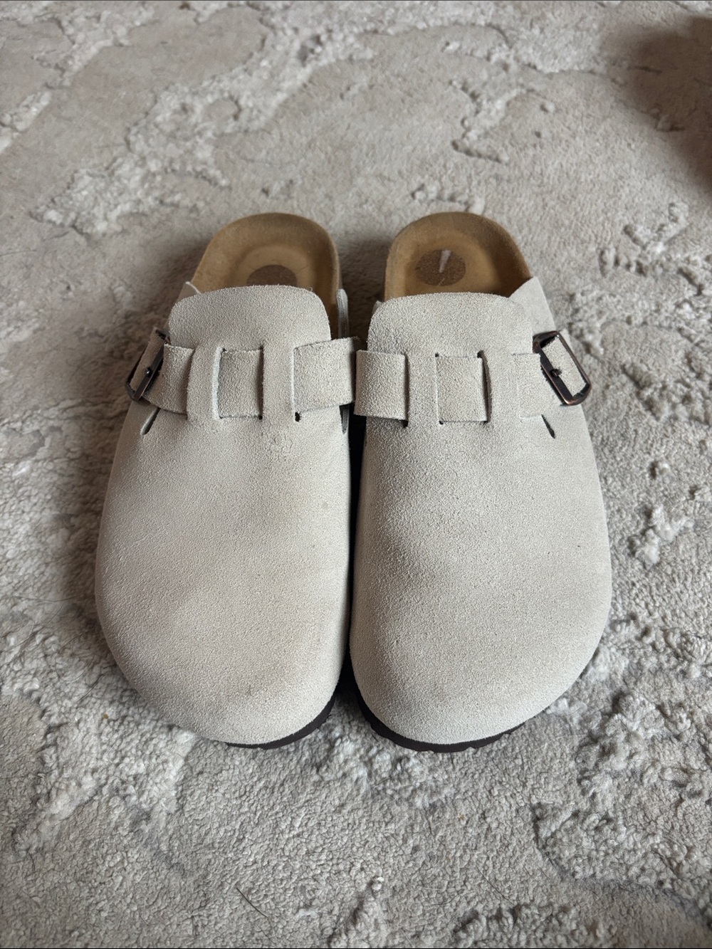 Women's Suede Slip-On Clog Mule in Light Beige